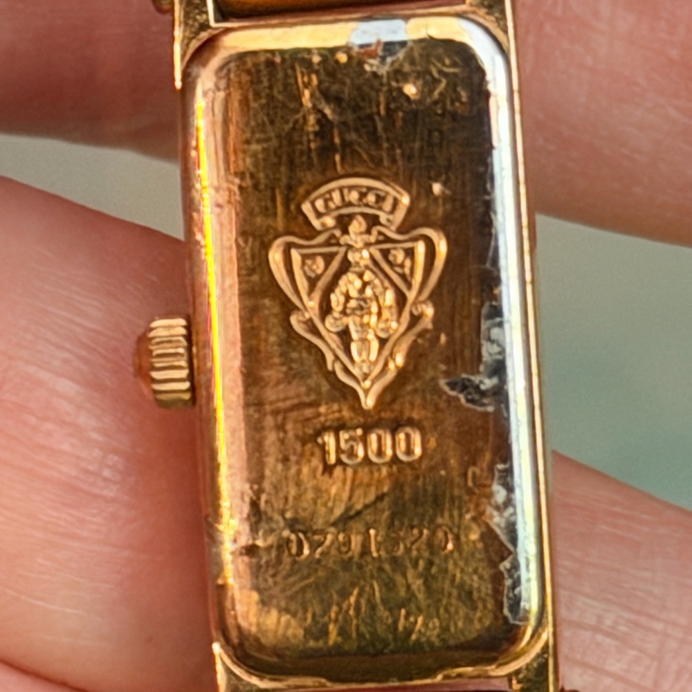 Gucci Gold-Tone Rectangular Watch with Brown Leat… - image 11